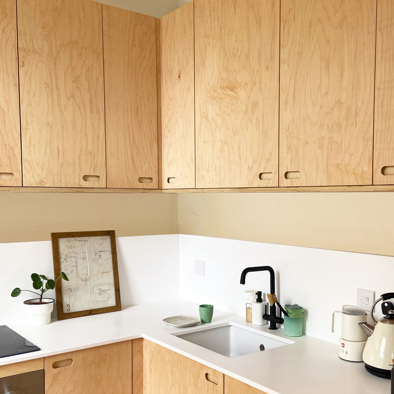 maple faced plywood kitchen doors with recessed hand holes by The Life of Ply