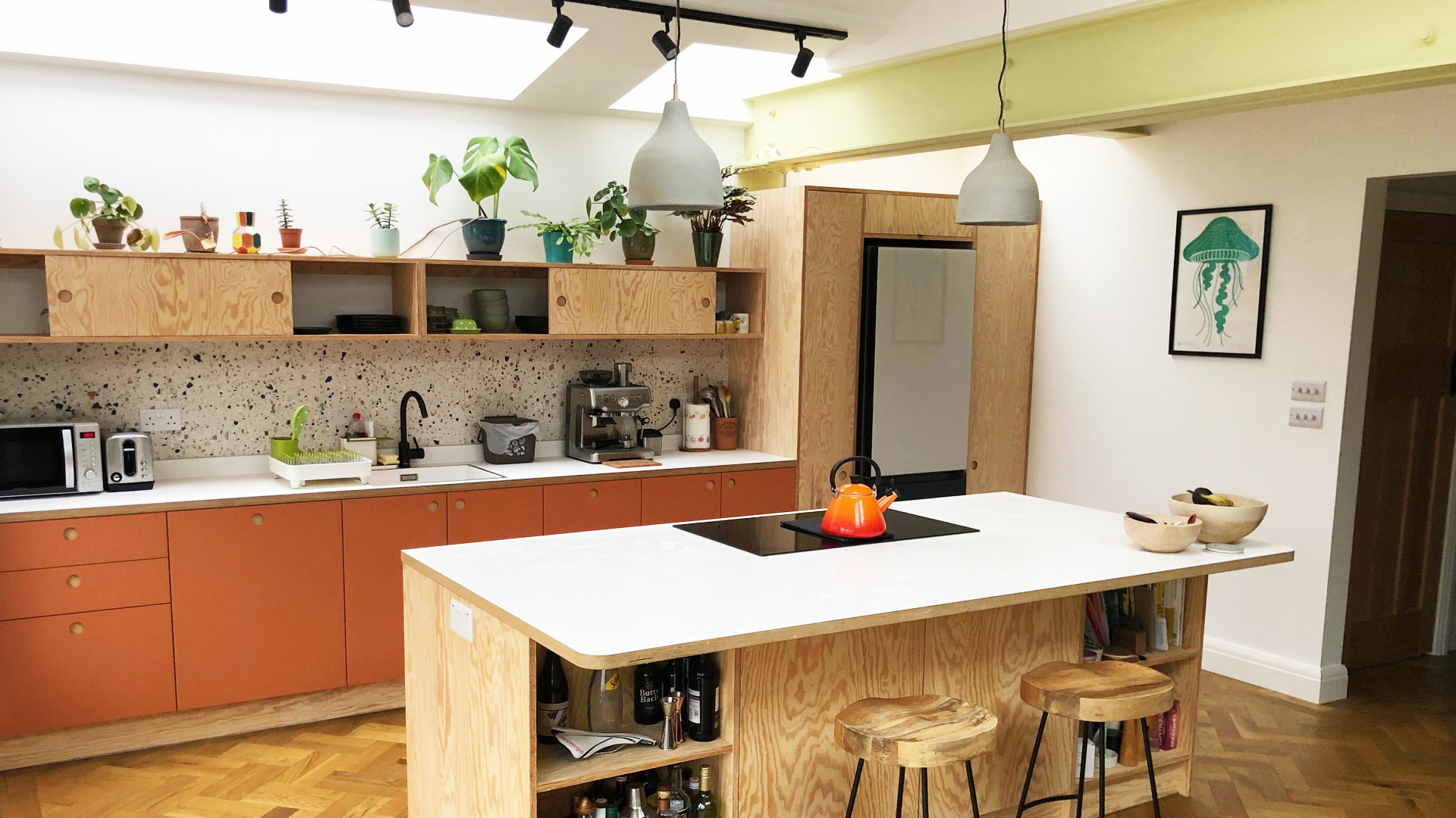 Terracottaa and european pine plywood kitchen